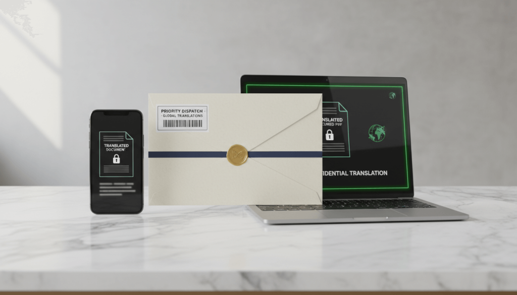 Certified translation delivered as both signed PDF and hard copy for low risk submission