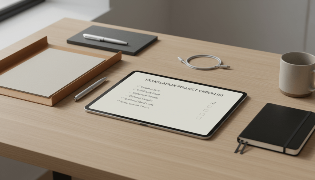 Checklist for ordering a digital certified translation with the right certification and delivery format
