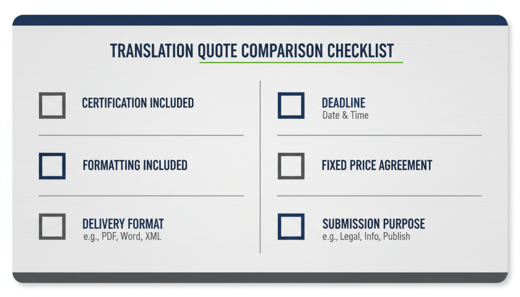 Checklist of what to compare when reviewing translation quotes