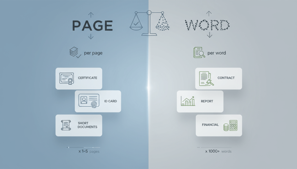 Comparison between per page and per word translation pricing models