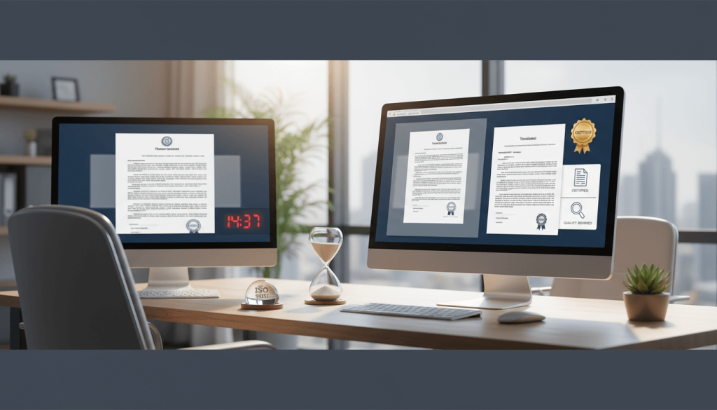 Professional 24 hour translation workflow with official documents, certification, and deadline driven review