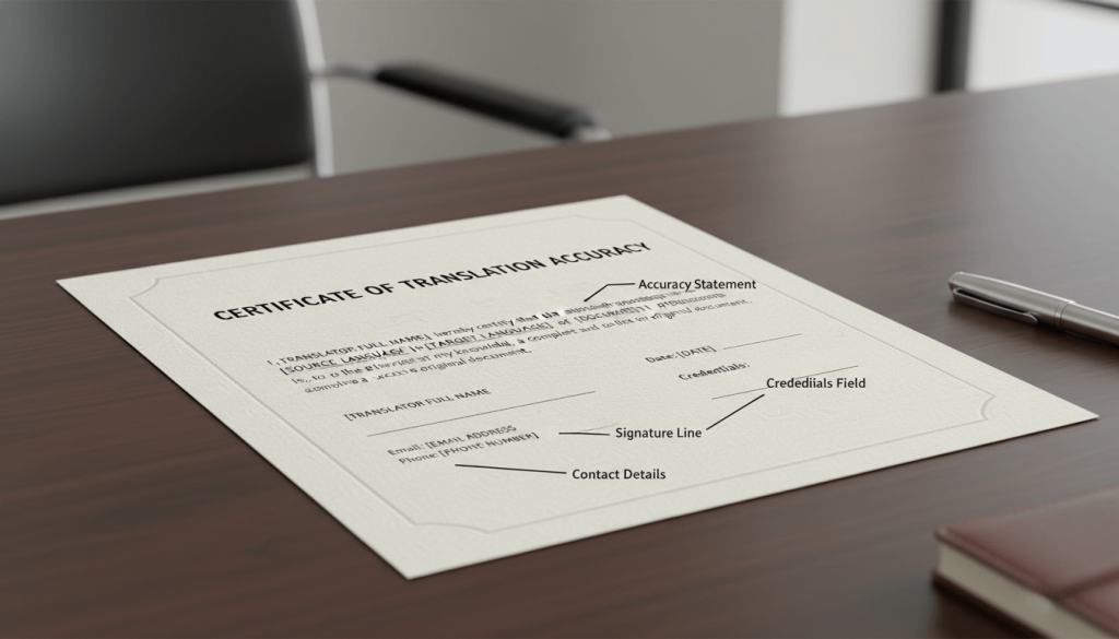 Sample certificate of translation accuracy showing the details UKVI reviewers expect to see
