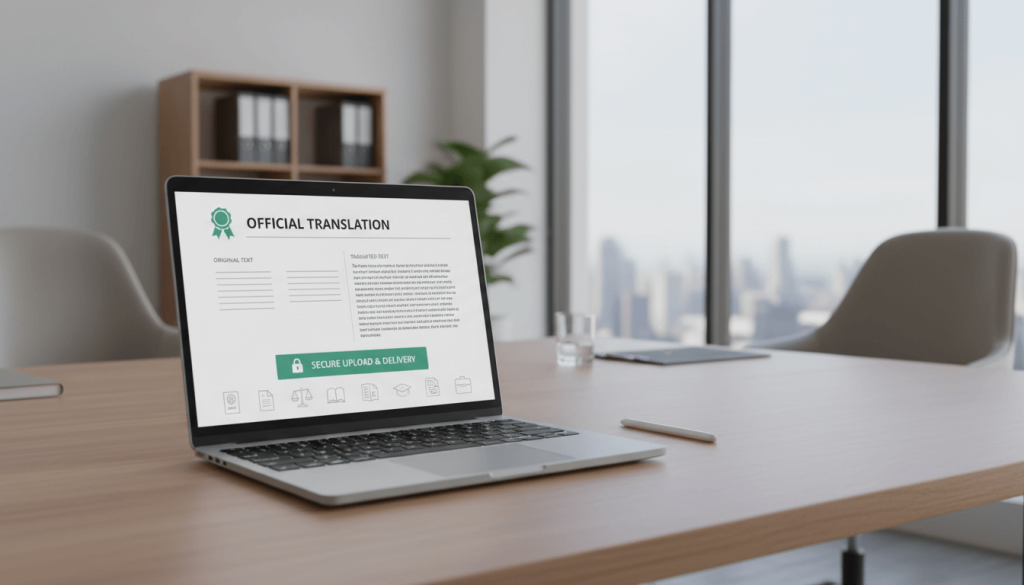 Secure digital delivery of a submission ready translated official document