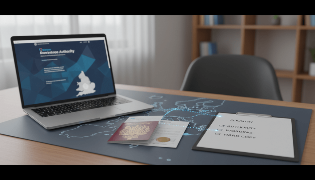 UK applicant checking destination country and authority before ordering a sworn translation